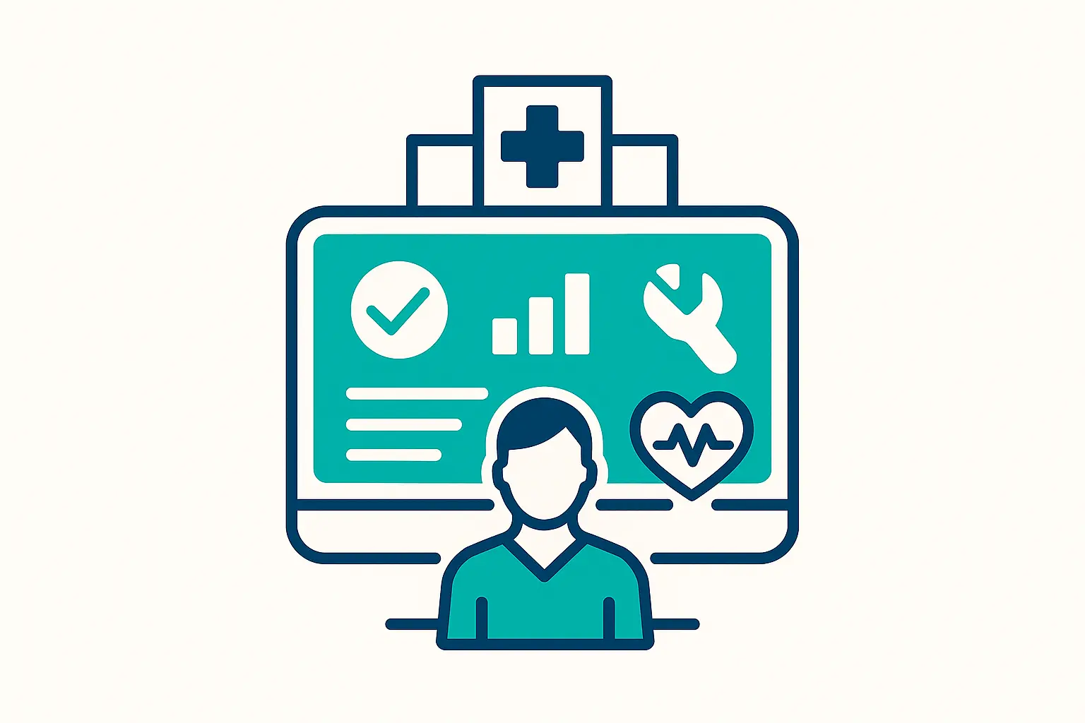Ícono que representa hospitales inteligentes que invierten en tecnología, mantenimiento biomédico y gestión eficiente.