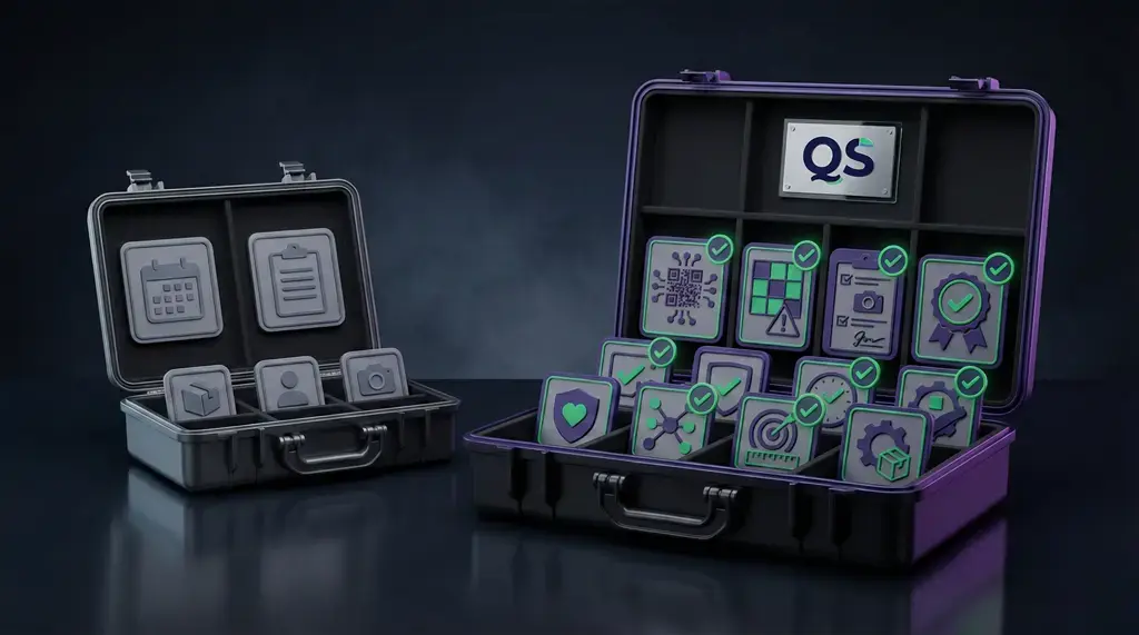 CMMS software for healthcare con módulos de auditoría, trazabilidad, permisos y gestión de riesgo en QSystems