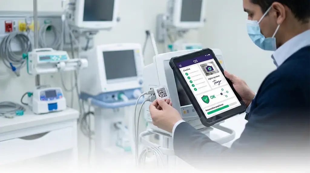 Mantenimiento preventivo de equipo médico con checklist digital y escaneo QR en UCI