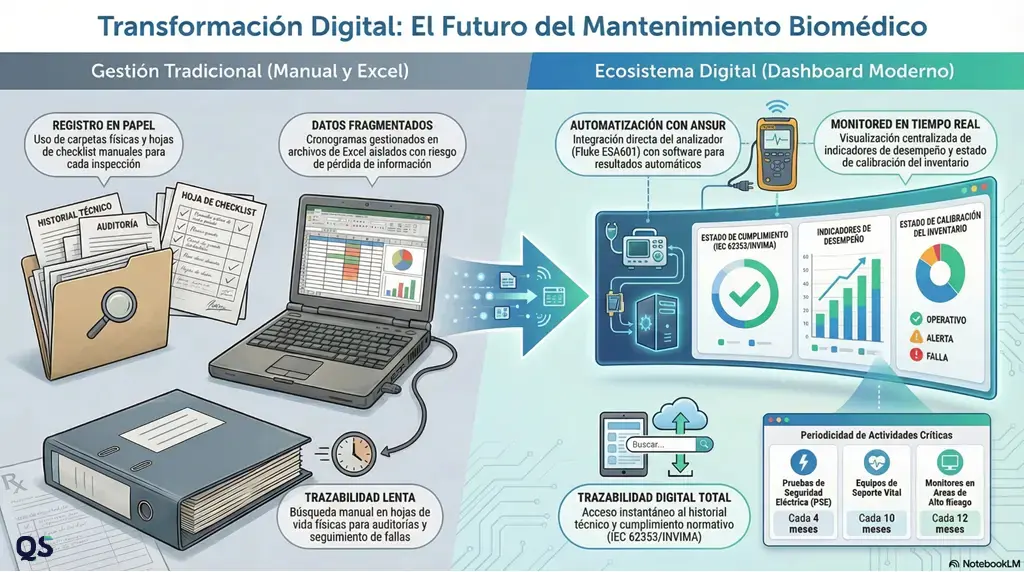 Seguridad eléctrica en equipos biomédicos: transformación digital del mantenimiento, de Excel a dashboard con cumplimiento IEC 62353 y trazabilidad