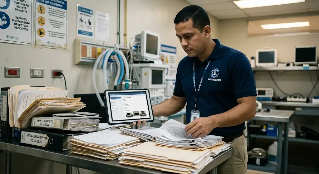 Sistema de fichas tecnicas para digitalizar documentos y organizar historiales de mantenimiento de equipos biomédicos