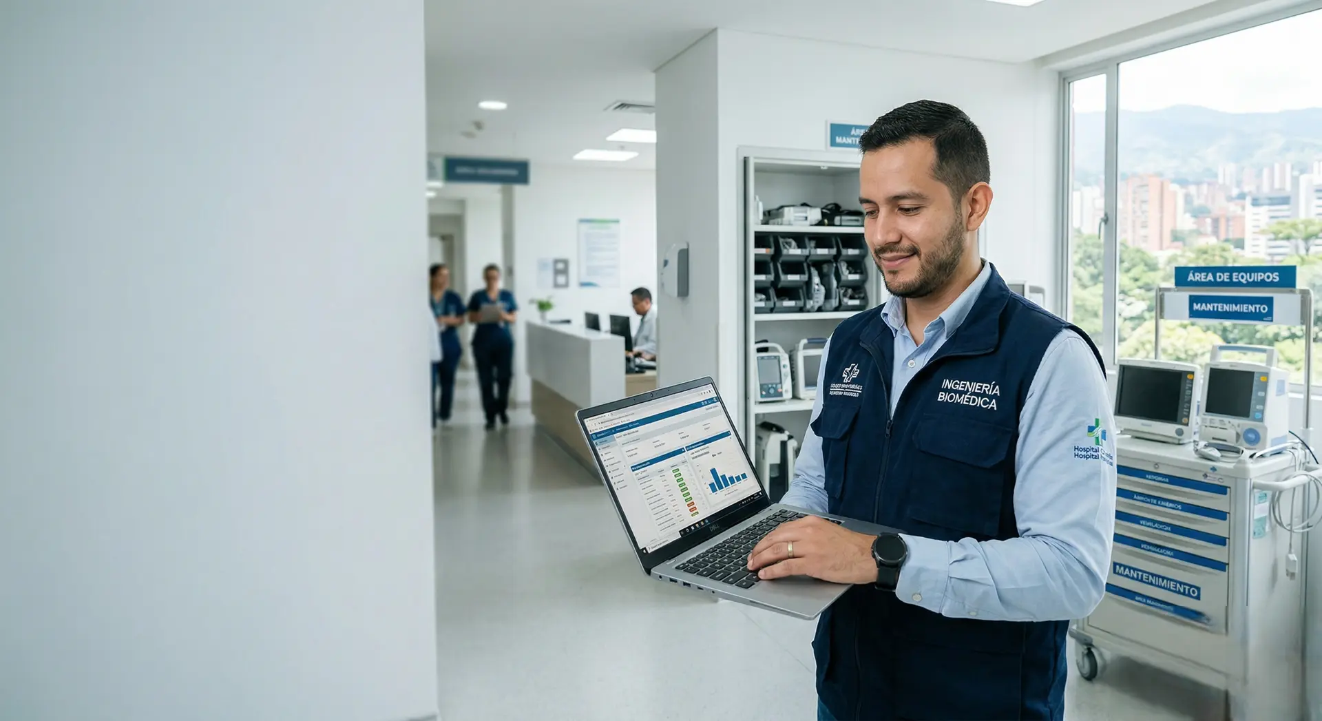 CMMS software de mantenimiento para ingeniería biomédica con dashboard hospitalario e indicadores de equipos