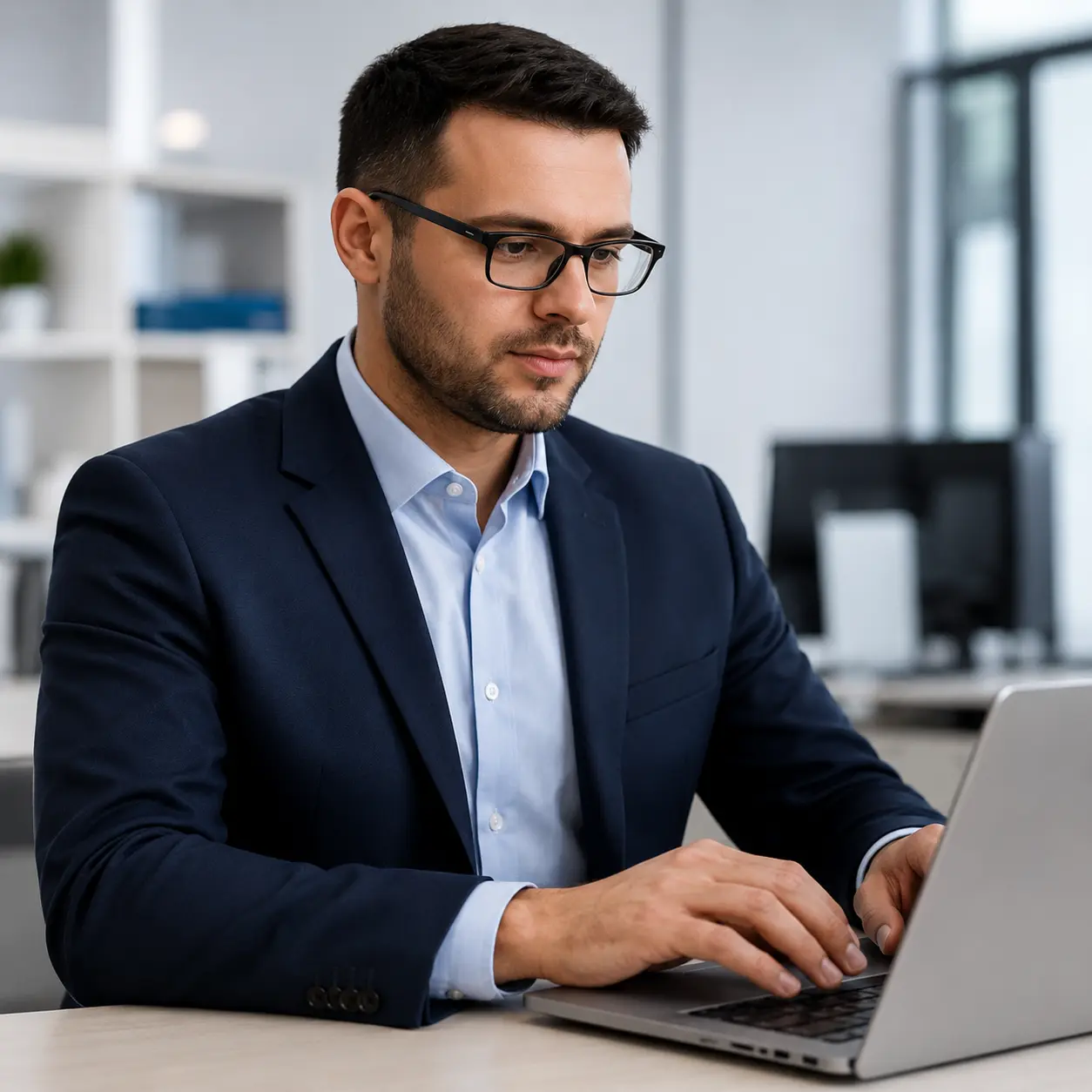 Directivo de gerencia analizando información en computador