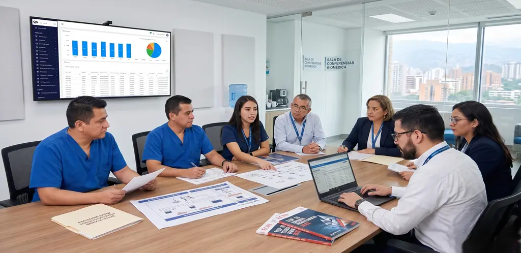 Equipo hospitalario revisa indicadores de Ciberseguridad Médica para proteger dispositivos y datos clínicos.