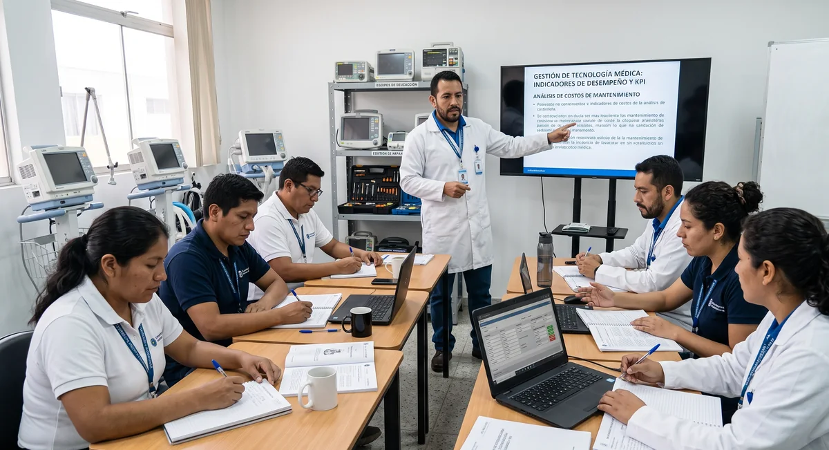 Dashboard interactivo de QS CMMS mostrando la programación y cumplimiento de cronogramas de mantenimiento hospitalario.