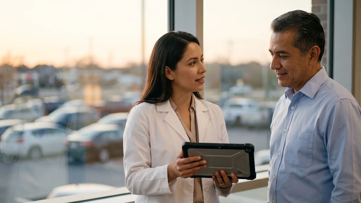 Directivos hospitalarios consultando tablero ejecutivo de disponibilidad y costos de mantenimiento