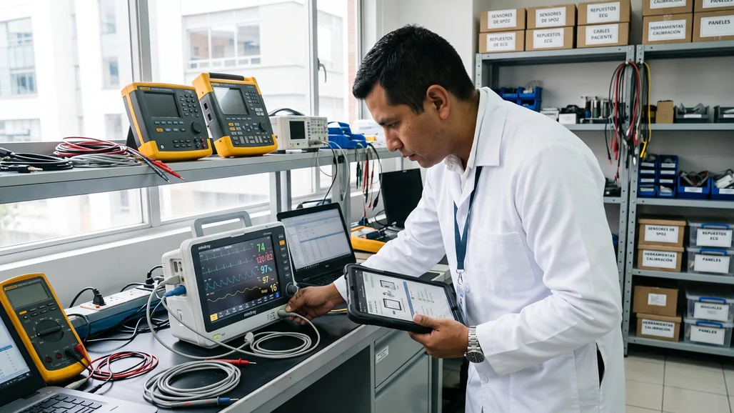 Ingeniero clínico investigando un incidente de tecnovigilancia con QS CMMS