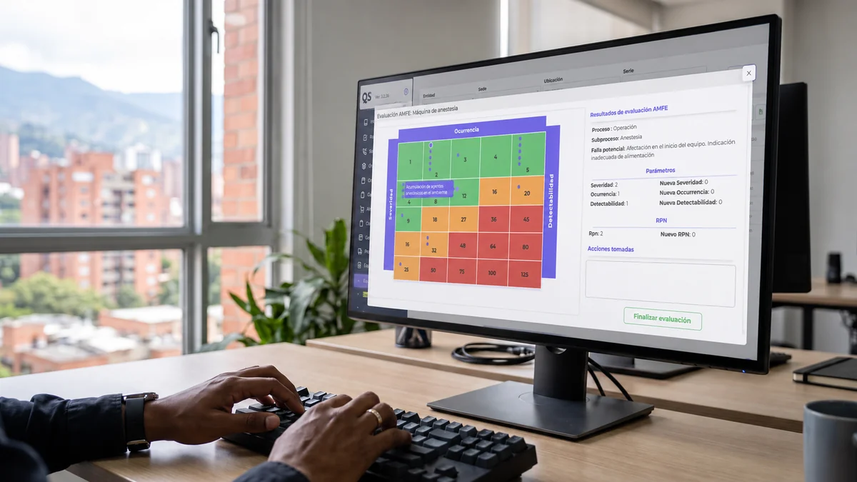 Dashboard analitico de mantenimiento e indicadores de riesgo AMFE para equipos medicos en QS